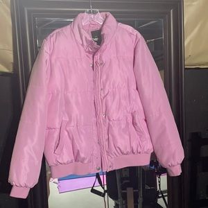 bubblegum pink puffer jacket